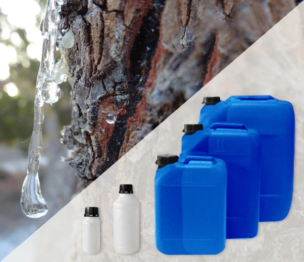 Industrial packaging of essential oils Greek mastic