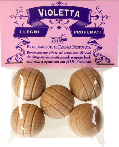 Wooden air fresheners with violet marbles