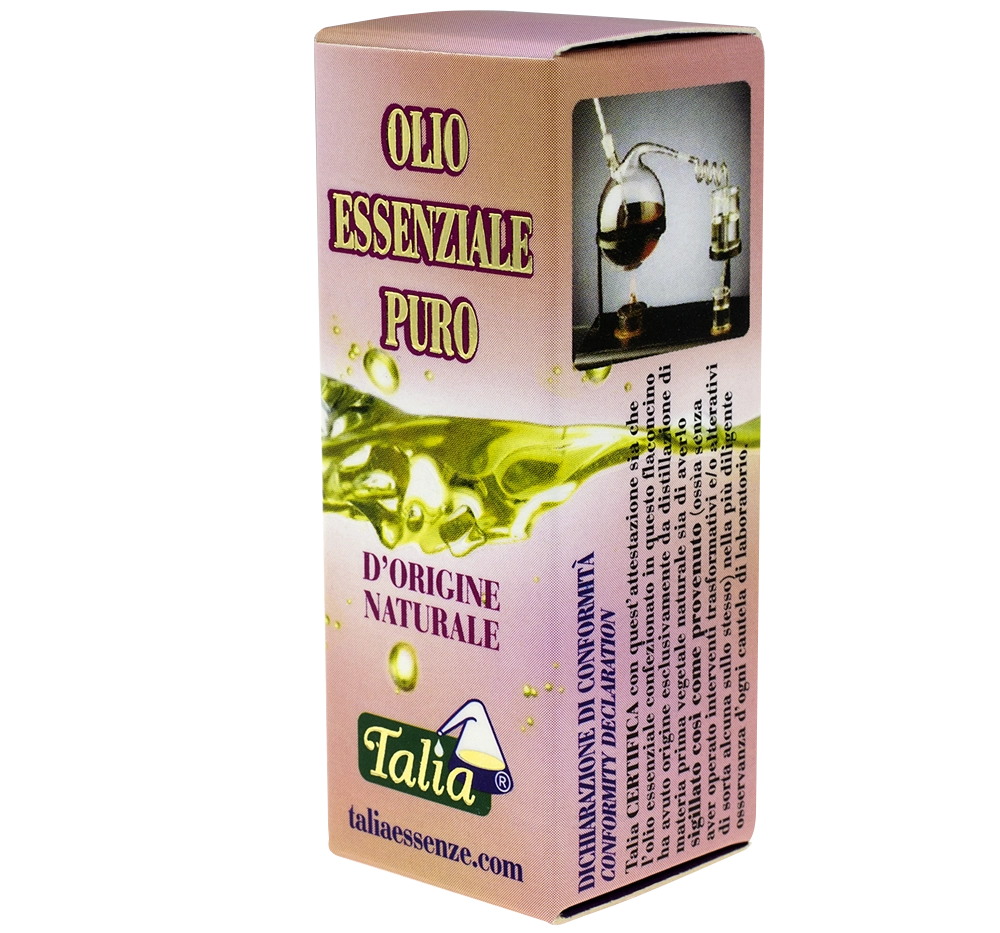 Estuche rosa con botella de aceite esencial.