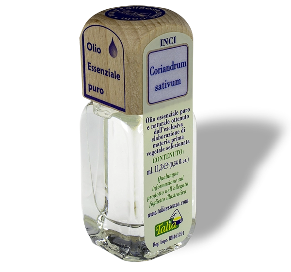 Botella de aceite esencial de cilantro