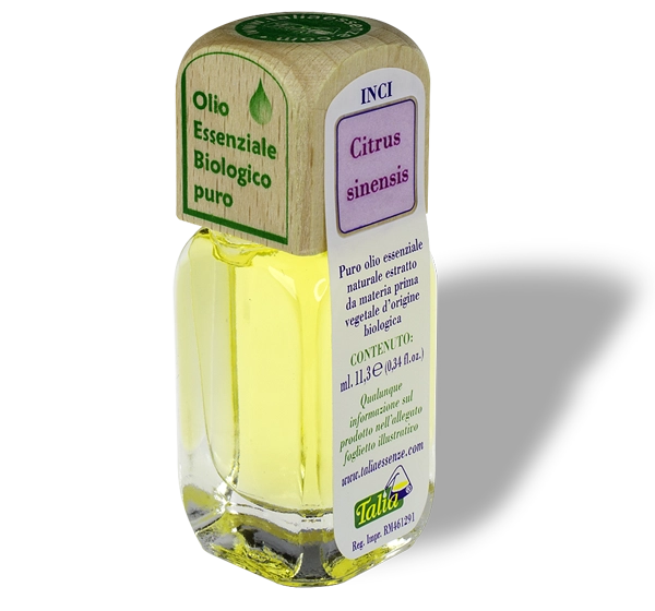 Botella de aceite esencial de naranja dulce