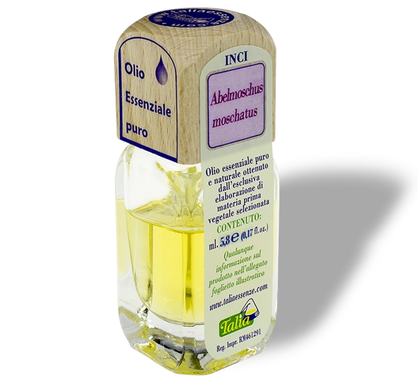 flacon d'huile essentielle de graines d'ambrette