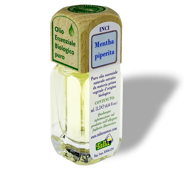 Flacon d'huile essentielle de menthe poivrée