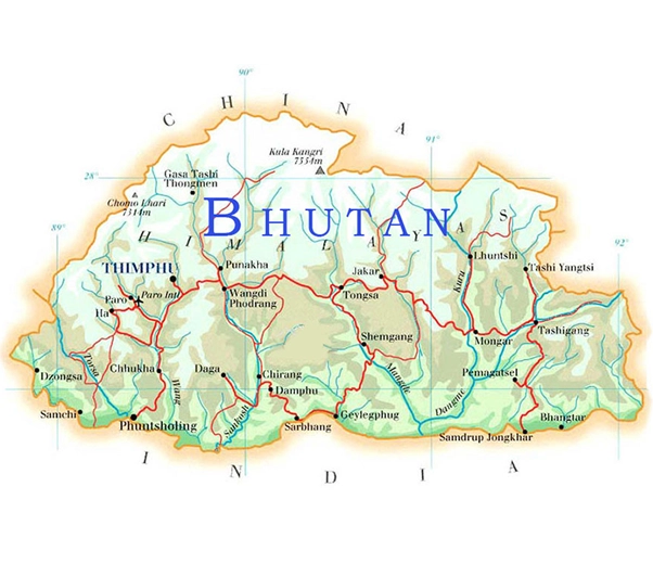 Carte du Bhoutan